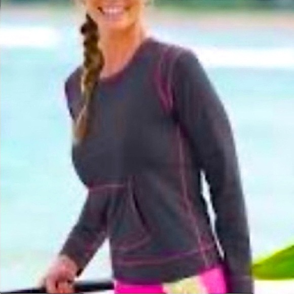 Athleta Other - 🆕 Athleta Charcoal Rash guard Top with Magenta Trim swim shirt NWT